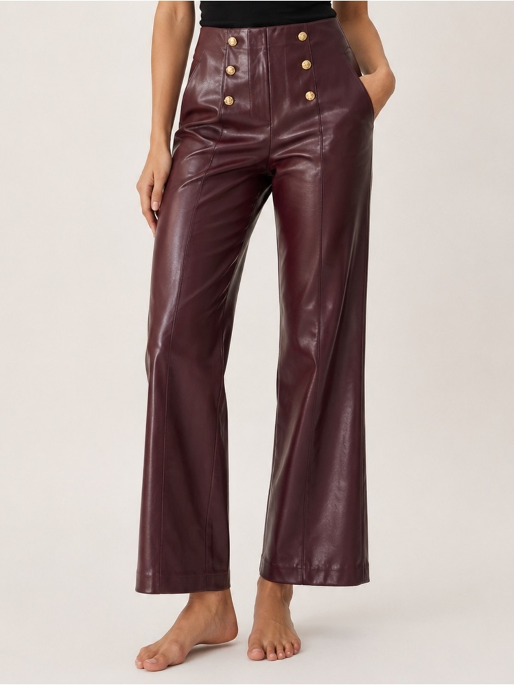Carole Wren Faux Leather Pants Burgundy Oxblood Cherry Academia Parisian Scandi
